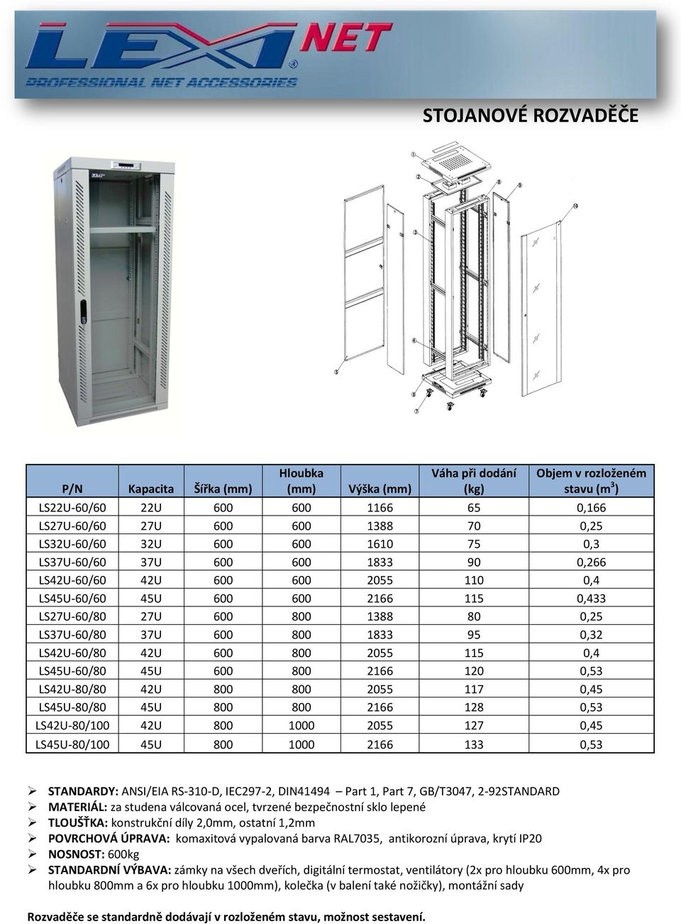37U 600 800 1833 95 0,32 LS42U-60/80 42U 600 800 2055 115 0,4 LS45U-60/80 45U 600 800 2166 120 0,53 LS42U-80/80 42U 800 800 2055 117 0,45 LS45U-80/80 45U 800 800 2166 128 0,53 LS42U-80/100 42U 800