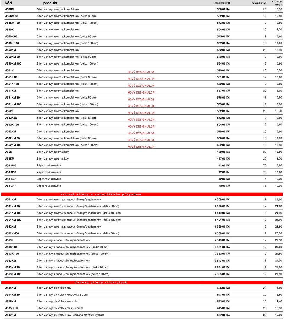 automat komplet kov (délka 100 cm) 567,00 Kč 12 10,60 A550KM Sifon vanový automat komplet kov 552,00 Kč 20 15,90 A550KM 80 Sifon vanový automat komplet kov (délka 80 cm) 573,00 Kč 12 10,80 A550KM 100
