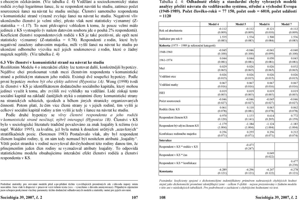 Členství samotného respondenta v komunistické straně výrazně zvyšuje šanci na návrat ke studiu.