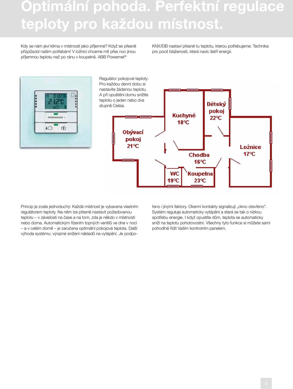 ABB Powernet KNX/EIB nastaví přesně tu teplotu, kterou potřebujeme: Technika pro pocit blaženosti, která navíc šetří energii.