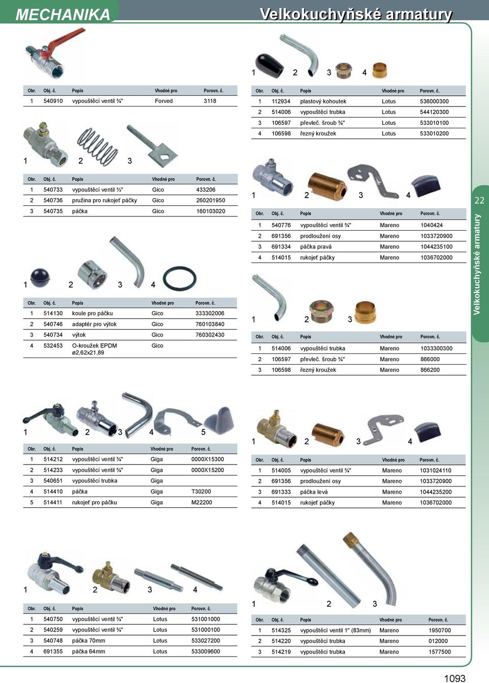 760080 07 výtok Gico 76000 O-kroužek EPDM ø,6x,89 Gico 0776 vypouštěcí ventil ¾ Mareno 00 696 prodloužení osy Mareno 070900 69 páčka pravá Mareno 000 0 rukojeť páčky Mareno 0670000 006 vypouštěcí