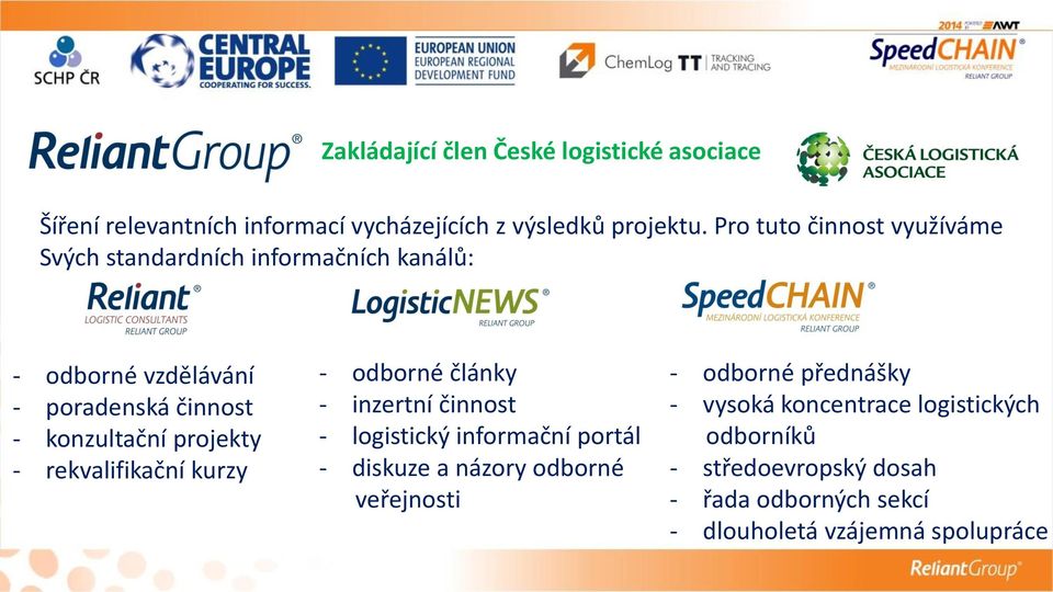 projekty - rekvalifikační kurzy - odborné články - inzertní činnost - logistický informační portál - diskuze a názory odborné