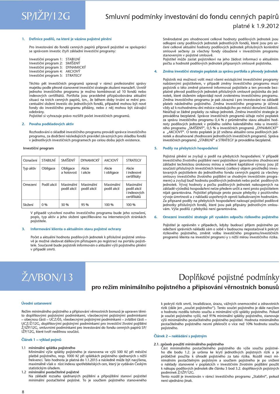 program 1: STABILNÍ Investiční program 2: SMÍŠENÝ Investiční program 3: DYNAMICKÝ Investiční program 4: AKCIOVÝ Investiční program 5: STRATEGY Těchto pět investičních programů spravují v rámci