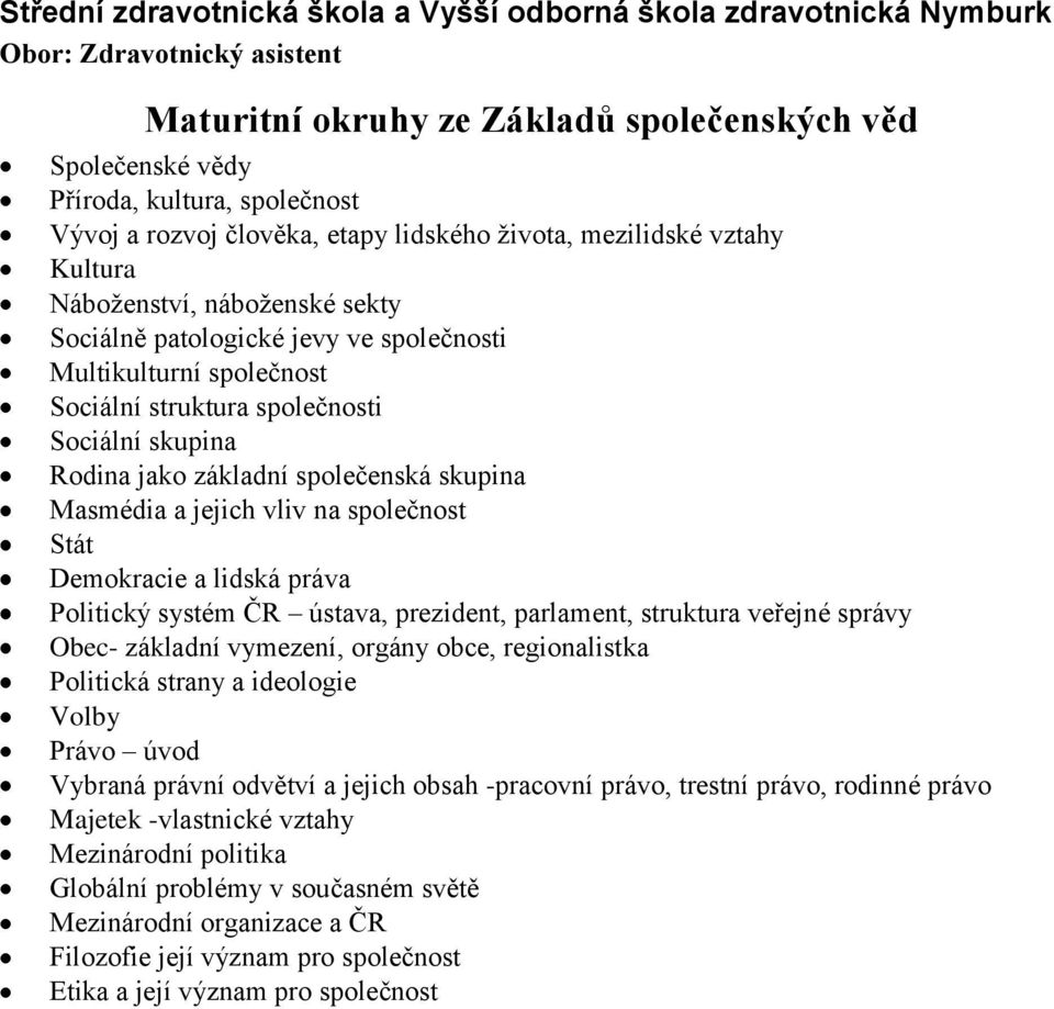 Demokracie a lidská práva Politický systém ČR ústava, prezident, parlament, struktura veřejné správy Obec- základní vymezení, orgány obce, regionalistka Politická strany a ideologie Volby Právo úvod