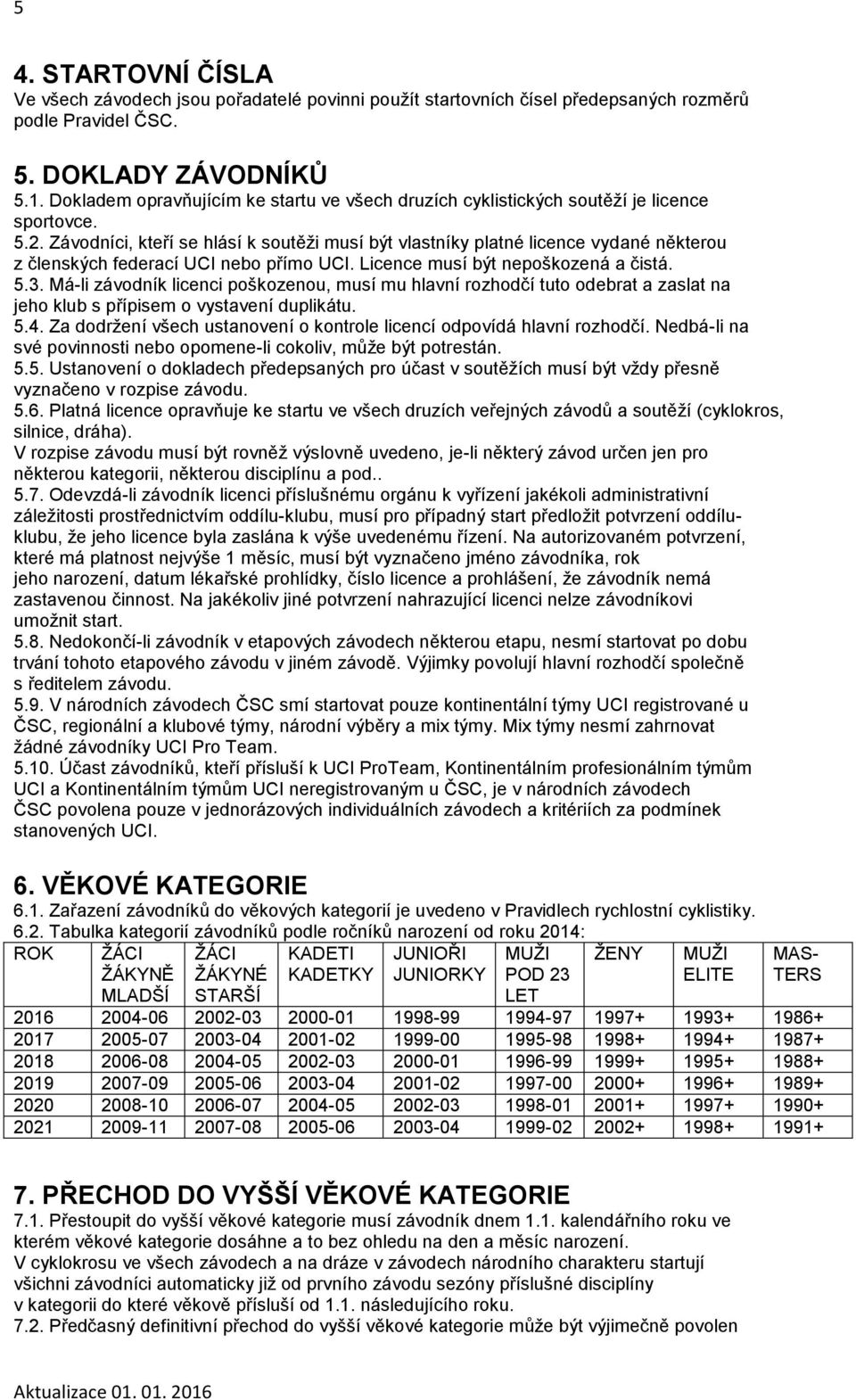 Závodníci, kteří se hlásí k soutěži musí být vlastníky platné licence vydané některou z členských federací UCI nebo přímo UCI. Licence musí být nepoškozená a čistá. 5.3.