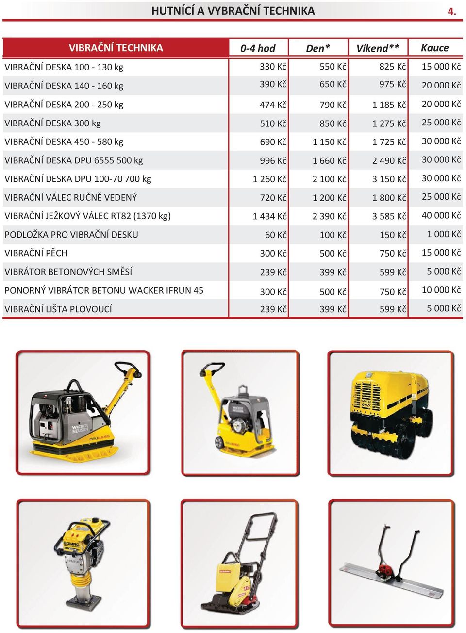 Kč 2 VIBRAČNÍ DESKA 450-580 kg 6 1 150 Kč 1 725 Kč 30 000 Kč VIBRAČNÍ DESKA DPU 6555 500 kg 996 Kč 1 660 Kč 2 4 30 000 Kč 1 260 Kč 2 100 Kč 3 150 Kč 30 000 Kč 720 Kč 1 200 Kč 1 800 Kč 2 1 434 Kč