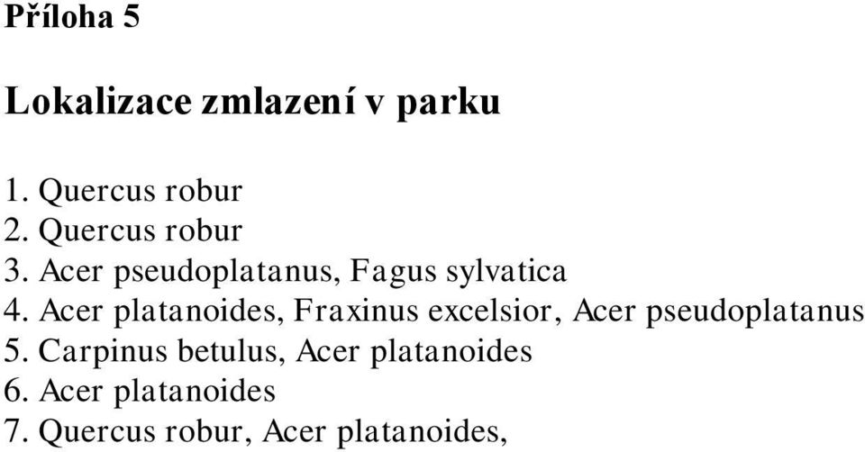 Acer platanoides, Fraxinus excelsior, Acer pseudoplatanus 5.
