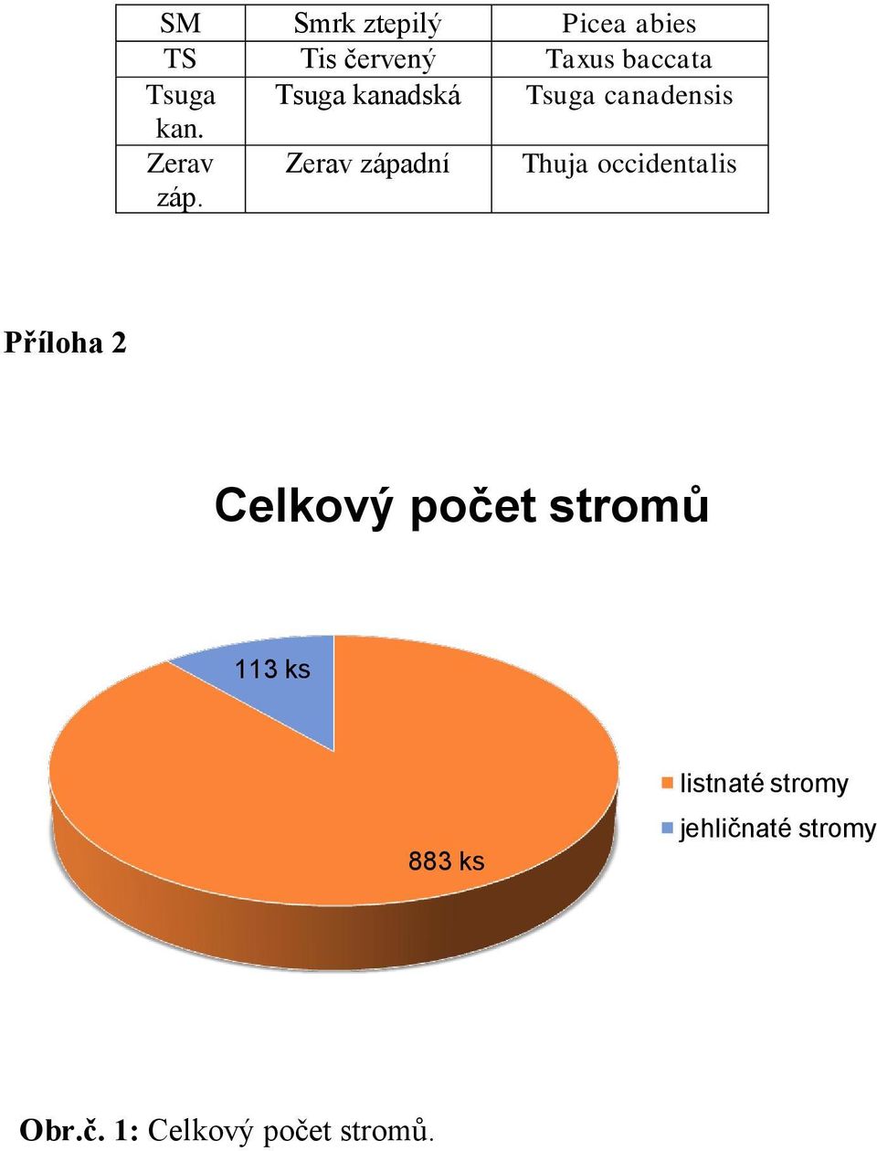 Zerav západní Thuja occidentalis Příloha 2 Celkový počet stromů