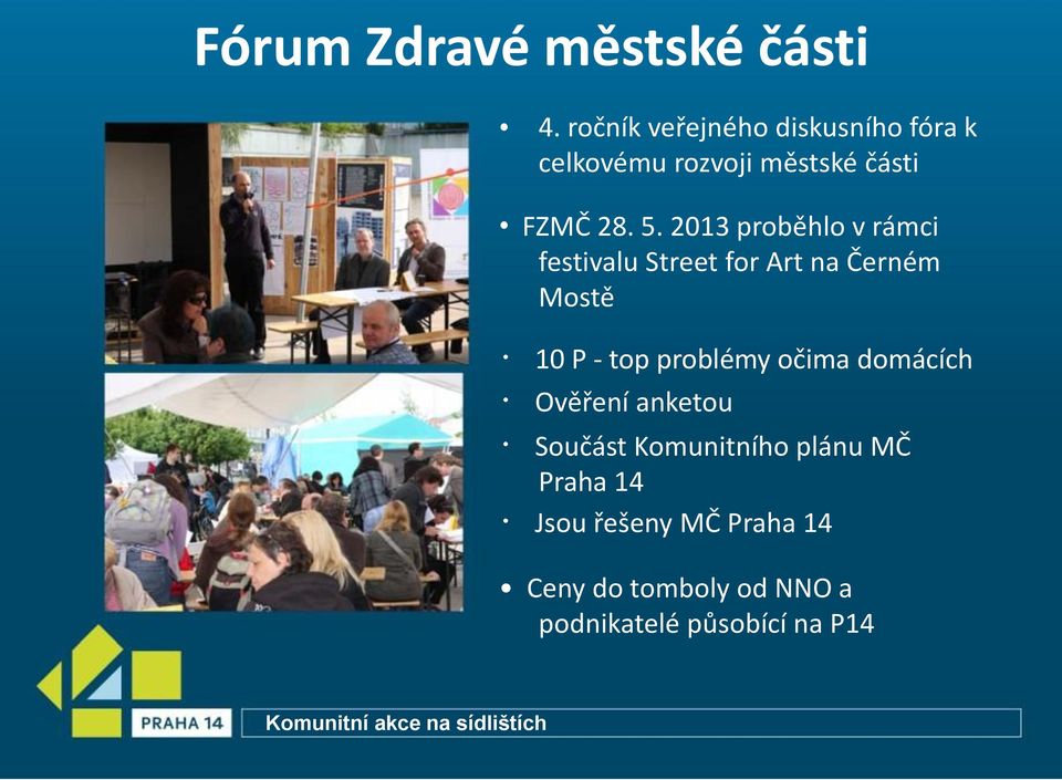 2013 proběhlo v rámci festivalu Street for Art na Černém Mostě 10 P - top problémy