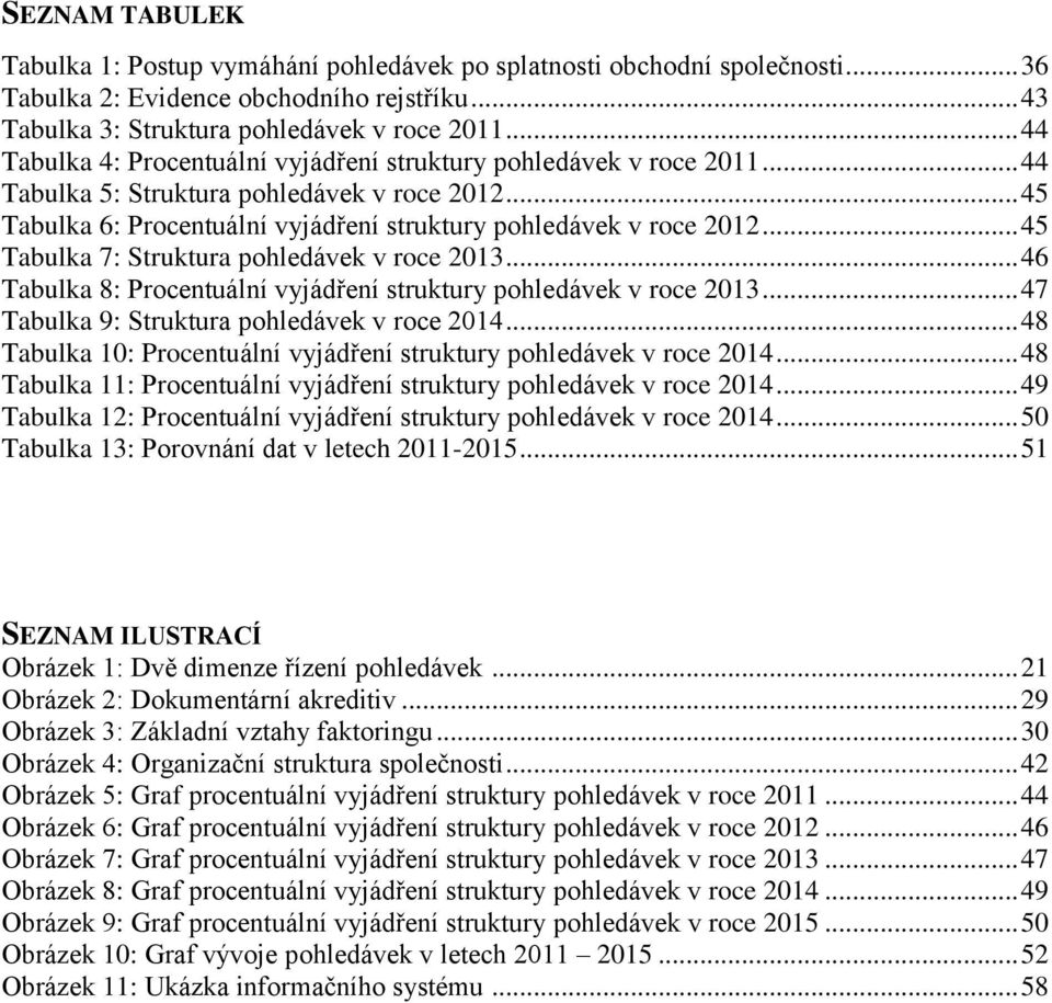 .. 45 Tabulka 7: Struktura pohledávek v roce 2013... 46 Tabulka 8: Procentuální vyjádření struktury pohledávek v roce 2013... 47 Tabulka 9: Struktura pohledávek v roce 2014.