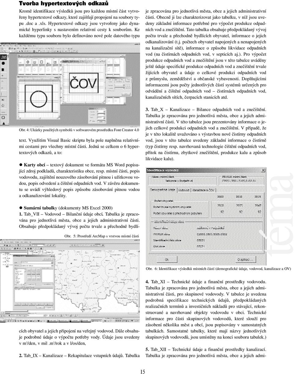 4: Ukázky použitých symbolů v softwarovém prostředku Font Creator 4.0 text. Využitím Visual Basic skriptu byla pole naplněna relativními cestami pro všechny místní části.