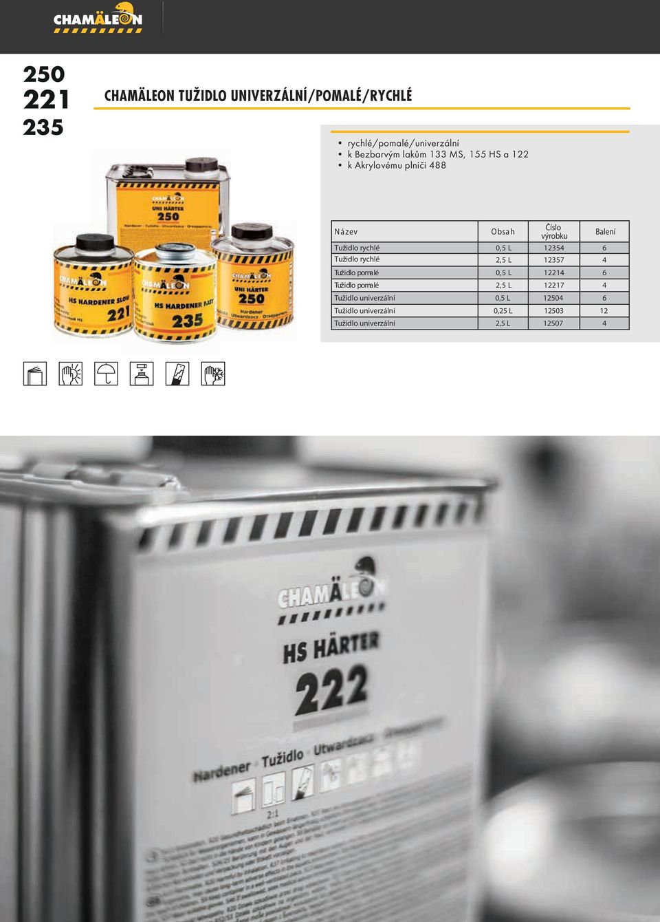Tužidlo rychlé 2,5 L 12357 4 Tužidlo pomalé 0,5 L 12214 Tužidlo pomalé 2,5 L 12217 4