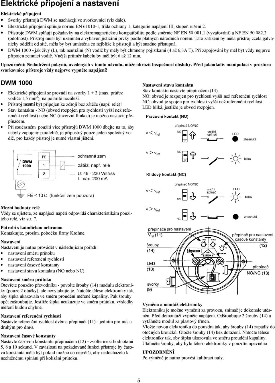 1 (vyzařování) a NF EN 50 082.2 (odolnost). Přístroj musí být uzemněn a vybaven jisticími prvky podle platných národních norem.