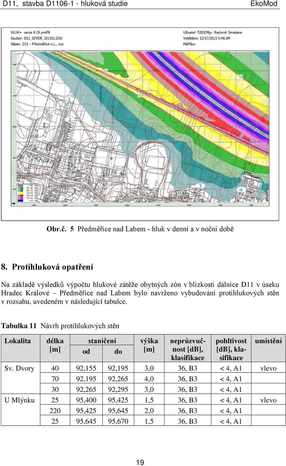 protihlukových stěn v rozsahu, uvedeném v následující tabulce. Tabulka 11 Návrh protihlukových stěn Lokalita délka [m] Sv.