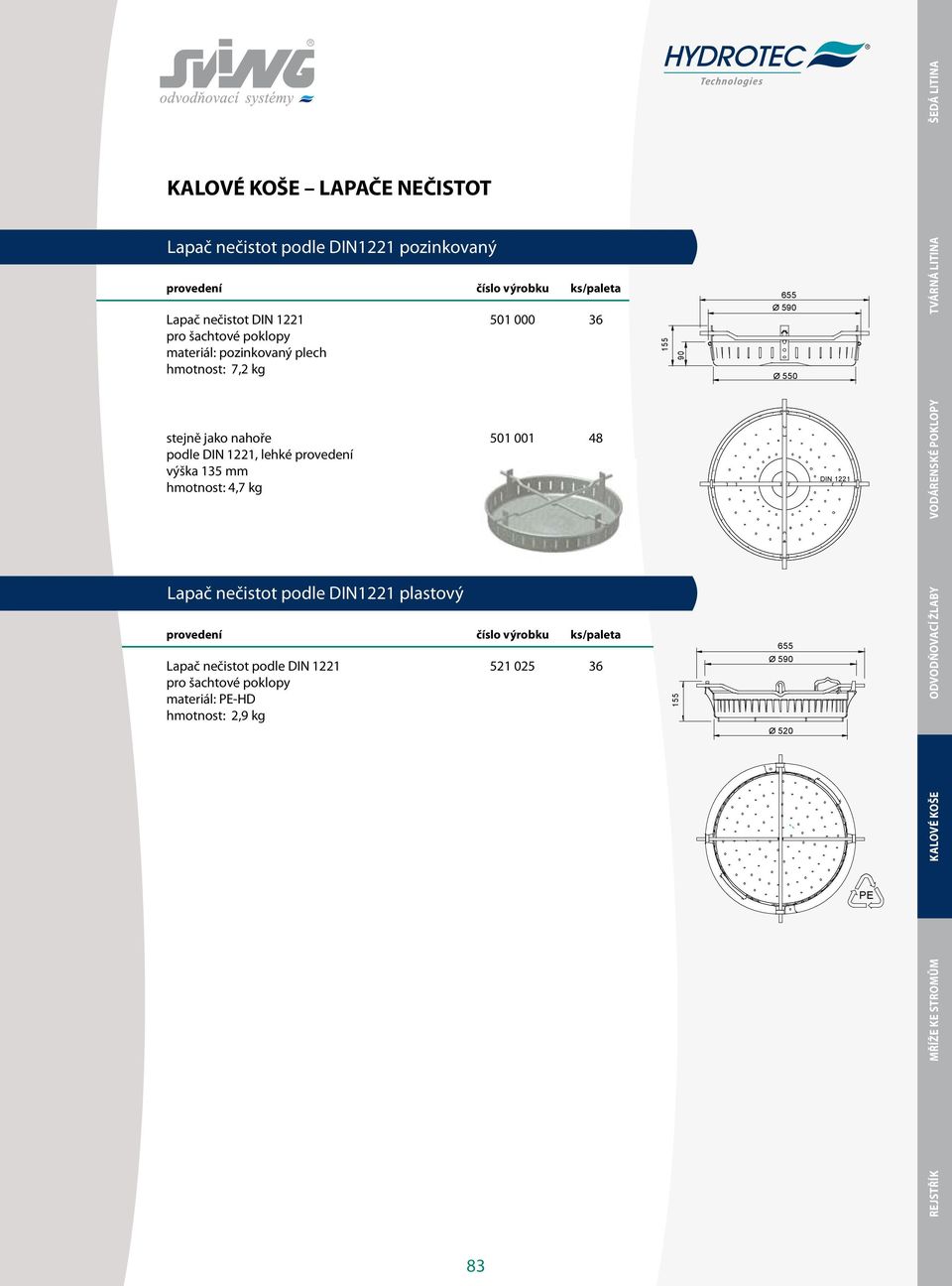 501 001 48 DIN 1221 Lapač nečistot podle DIN1221 plastový Lapač nečistot podle DIN 1221 pro šachtové poklopy materiál: PE-HD