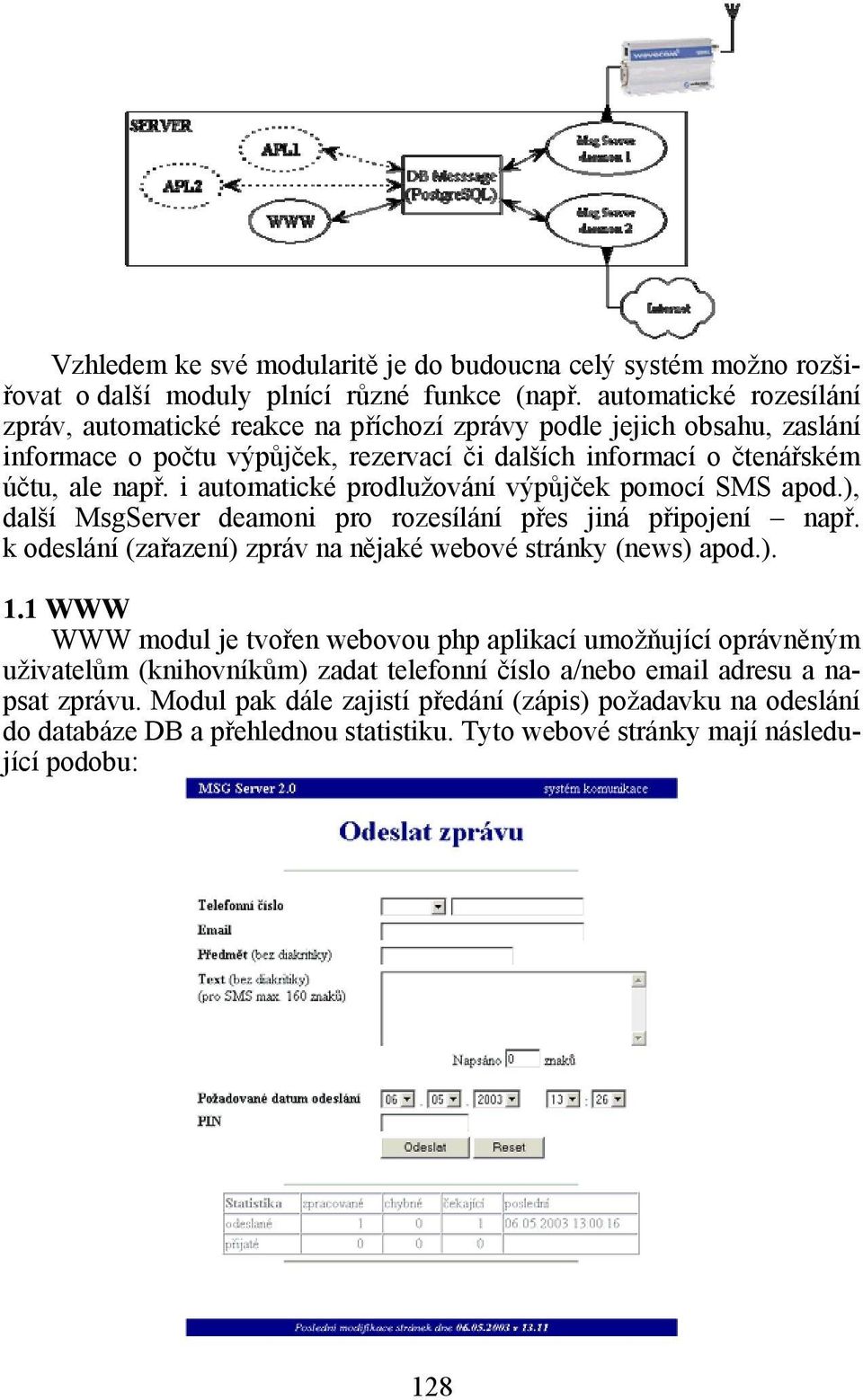 i autmatické prdlužvání výpůjček pmcí SMS apd.), další MsgServer deamni pr rzesílání přes jiná připjení např. k deslání (zařazení) zpráv na nějaké webvé stránky (news) apd.). 1.