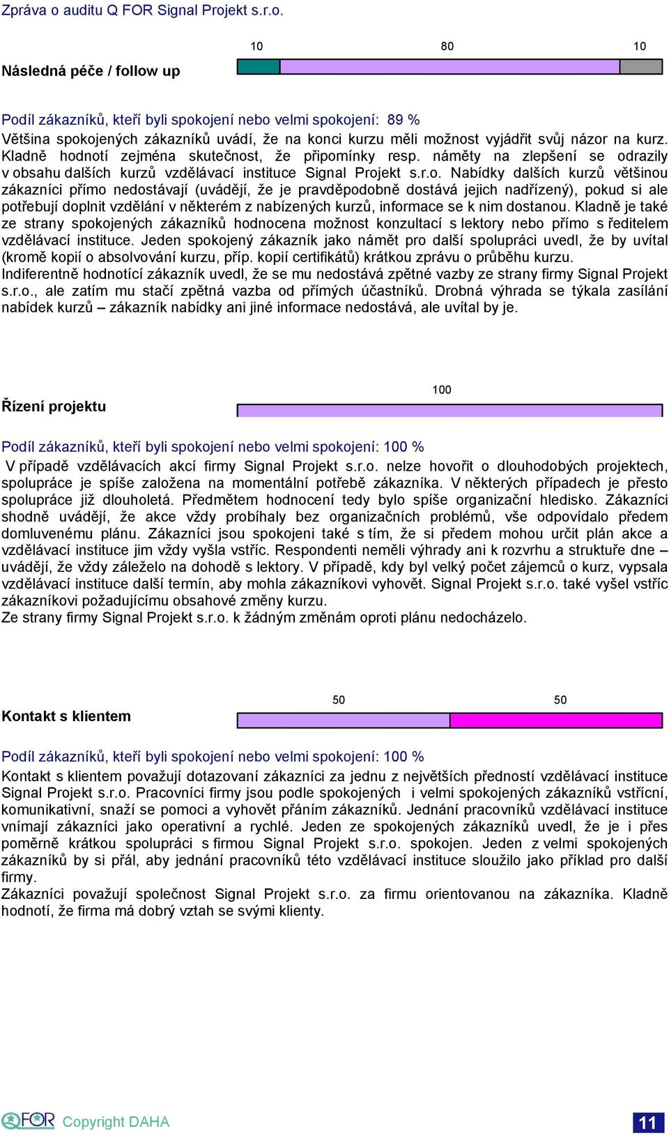 notí zejména skutečnost, že připomínky resp. náměty na zlepšení se odrazily v obsahu dalších kurzů vzdělávací instituce Signal Projekt s.r.o. Nabídky dalších kurzů většinou zákazníci přímo