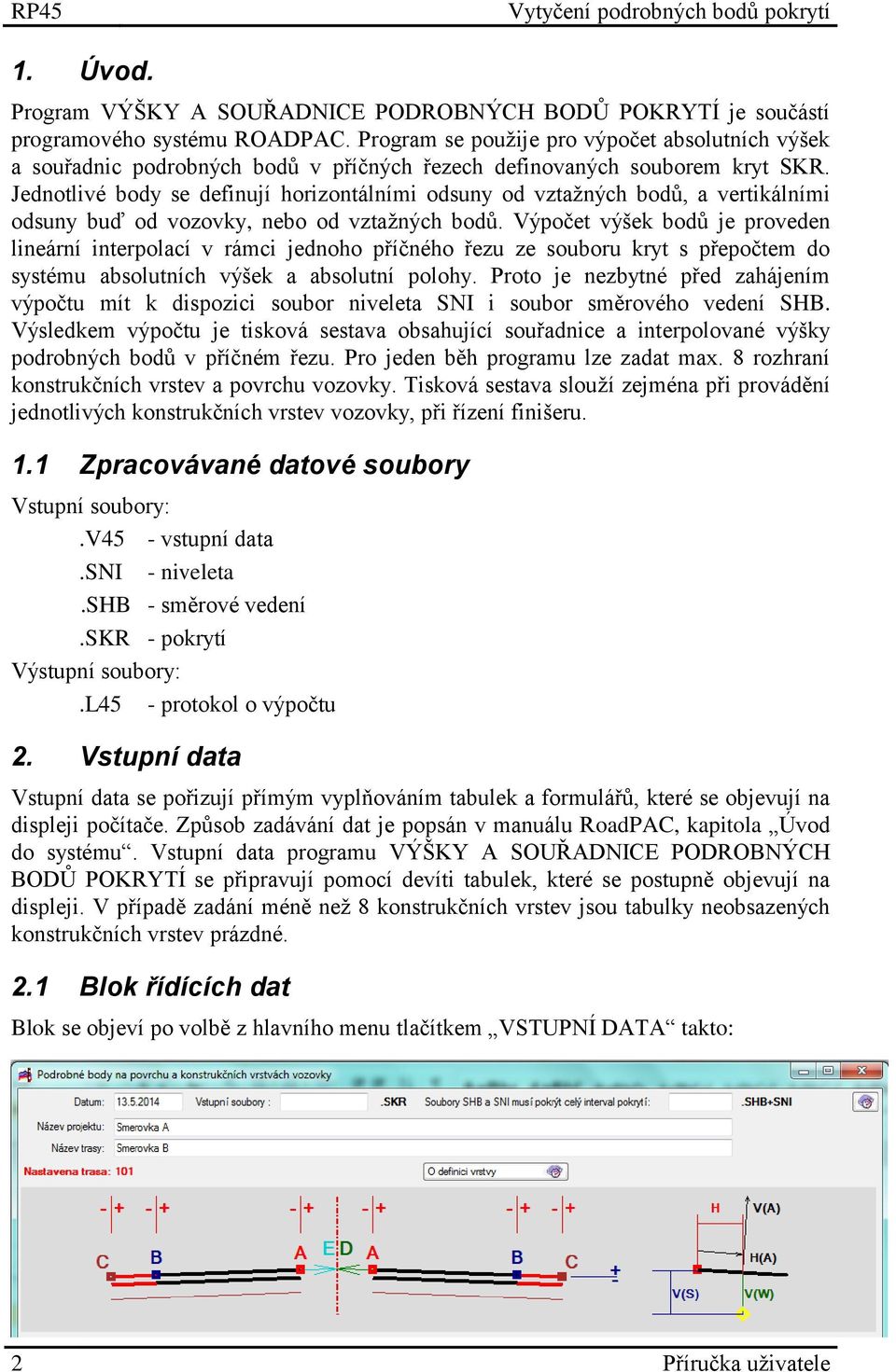 Jednotlivé body se definují horizontálními odsuny od vztažných bodů, a vertikálními odsuny buď od vozovky, nebo od vztažných bodů.