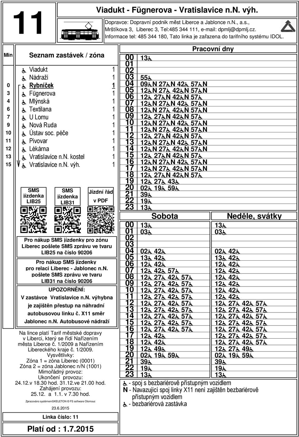 X směr města Liberce č. /9 a Nařízením Libereckého kraje č. /9. Zóna = zóna Liberec () Zóna = zóna Jablonec n/n ()..v. hod...ve. hod. 5.. a.. v 7.