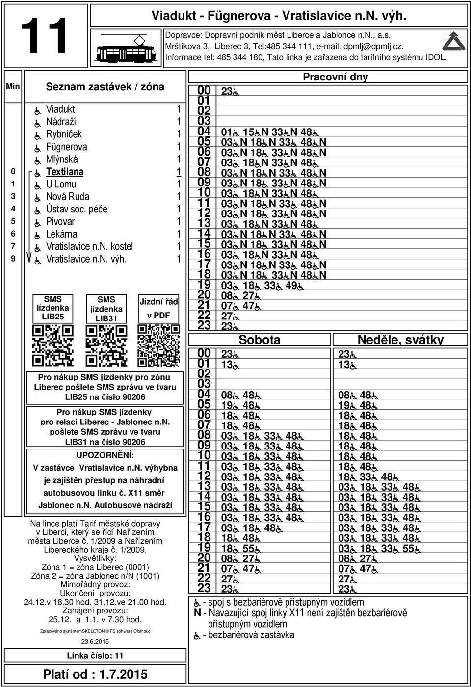 X směr města Liberce č. /9 a Nařízením Libereckého kraje č. /9. Zóna = zóna Liberec () Zóna = zóna Jablonec n/n ()..v. hod...ve. hod. 5.. a.. v 7.