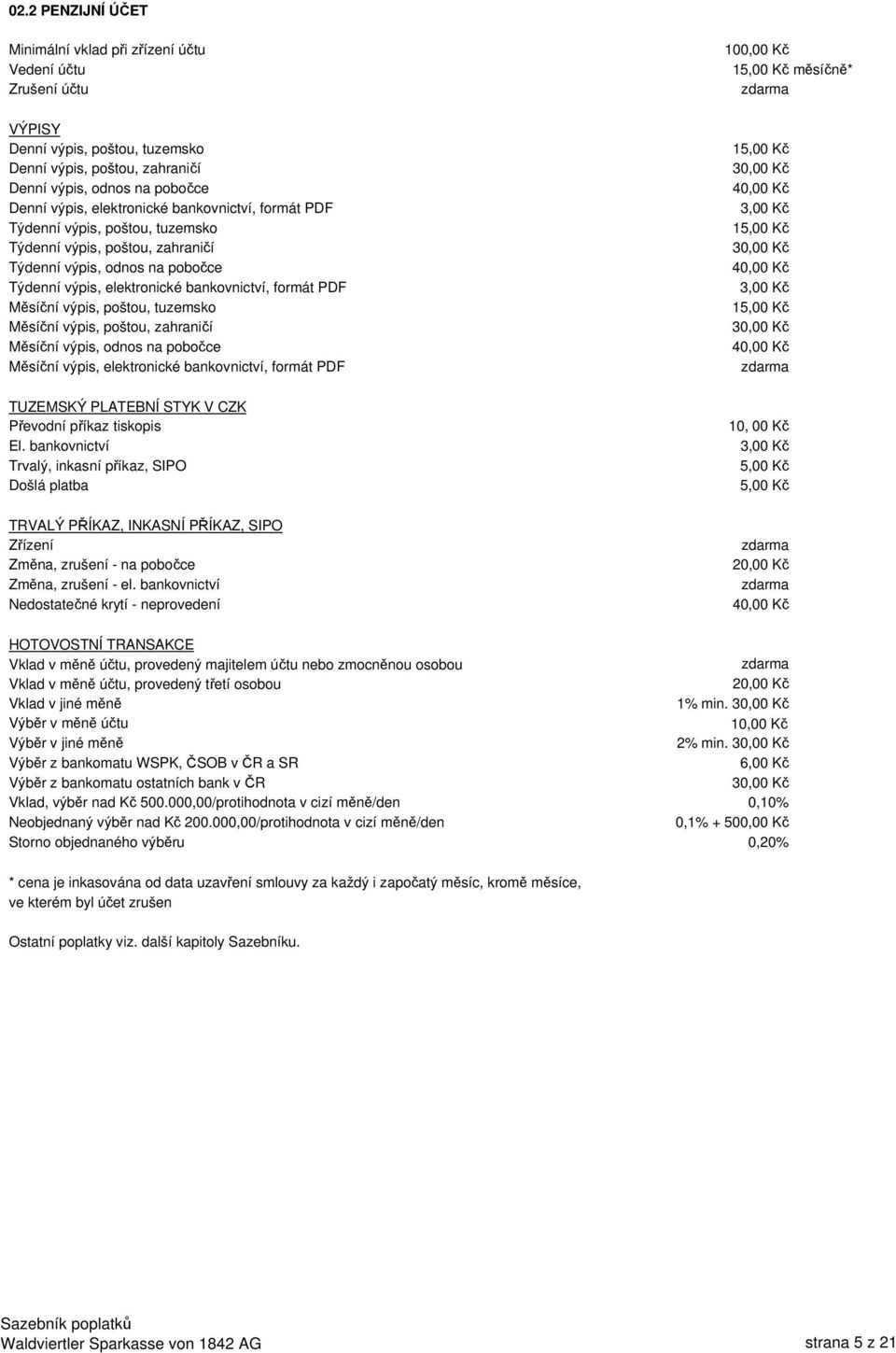 poštou, zahraničí Měsíční výpis, odnos na pobočce Měsíční výpis, elektronické bankovnictví, formát PDF TUZEMSKÝ PLATEBNÍ STYK V CZK Převodní příkaz tiskopis El.