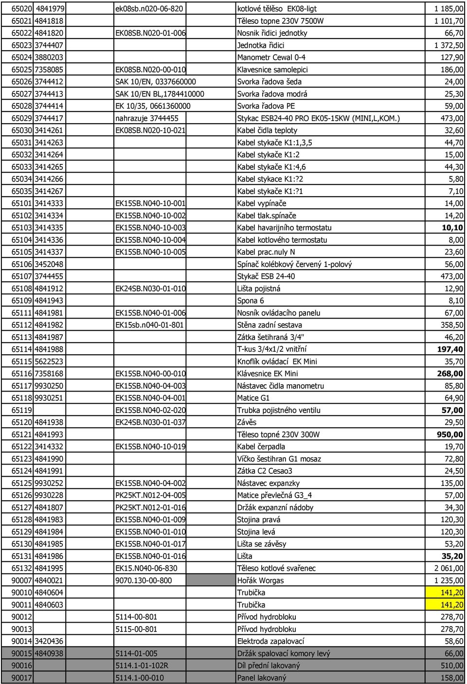 N020-00-010 Klavesnice samolepici 186,00 65026 3744412 SAK 10/EN, 0337660000 Svorka řadova šeda 24,00 65027 3744413 SAK 10/EN BL,1784410000 Svorka řadova modrá 25,30 65028 3744414 EK 10/35,