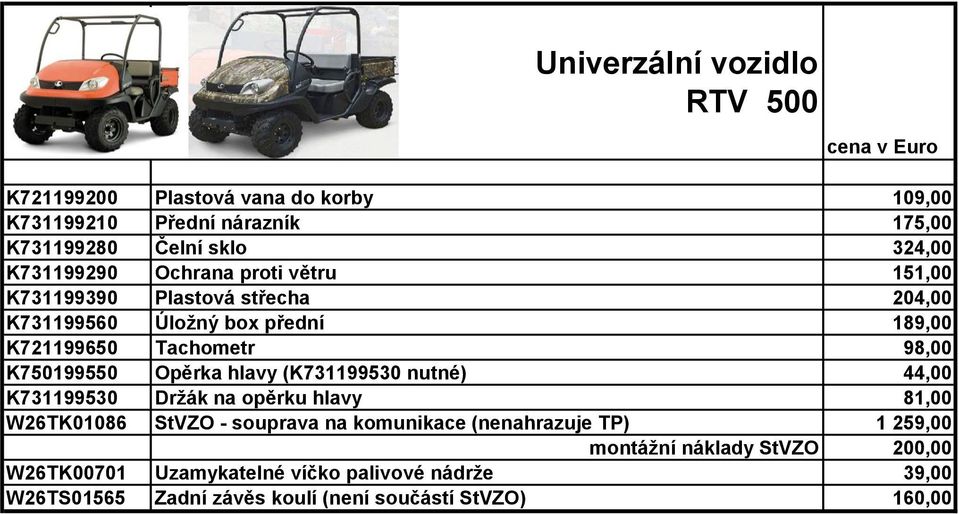 hlavy (K731199530 nutné) 44,00 K731199530 Držák na opěrku hlavy 81,00 W26TK01086 StVZO - souprava na komunikace (nenahrazuje TP) 1