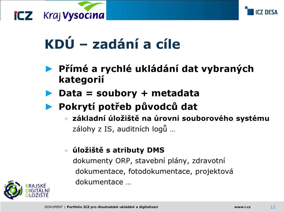 auditních logů úložiště s atributy DMS dokumenty ORP, stavební plány, zdravotní dokumentace,