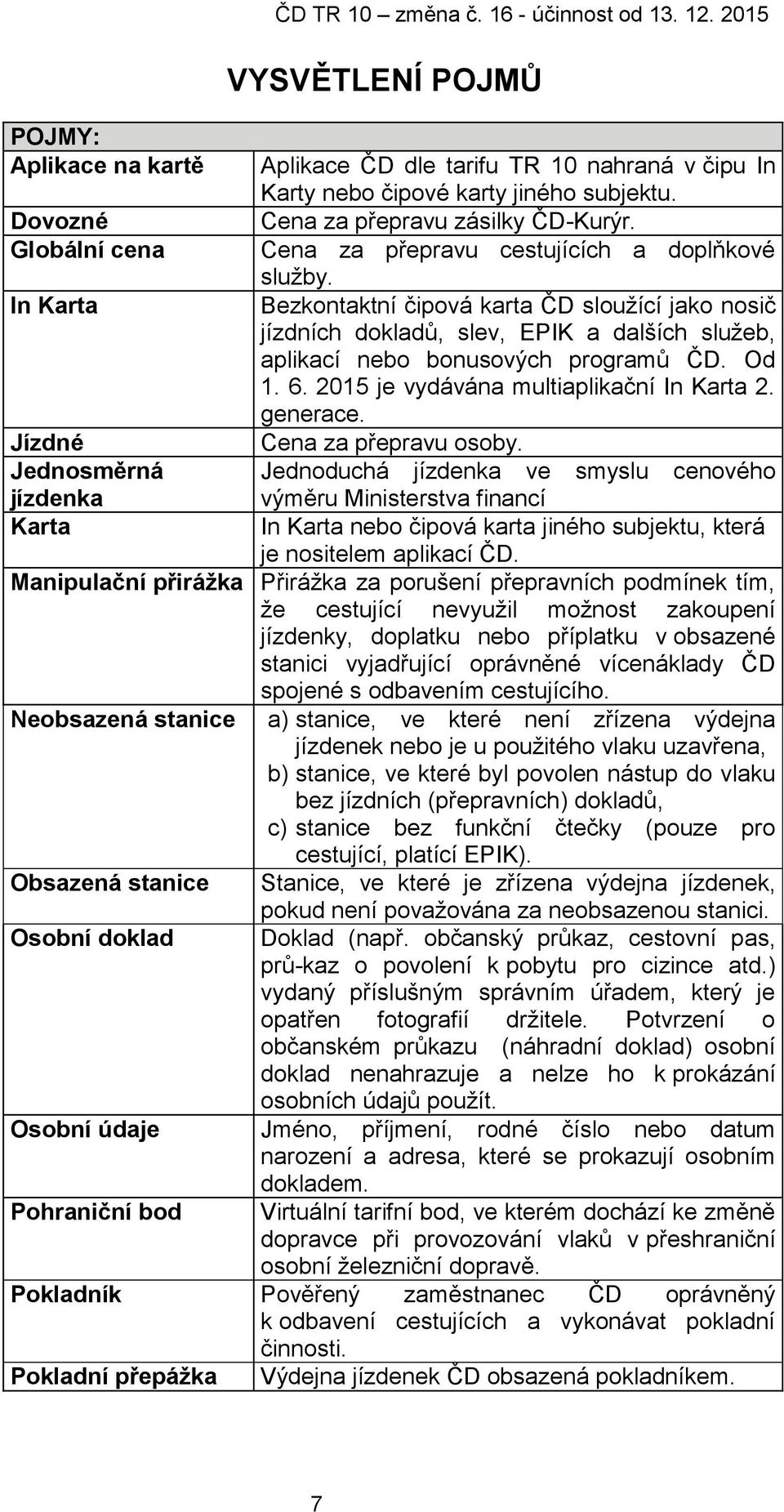 Bezkontaktní čipová karta ČD sloužící jako nosič jízdních dokladů, slev, EPIK a dalších služeb, aplikací nebo bonusových programů ČD. Od 1. 6. 2015 je vydávána multiaplikační In Karta 2. generace.