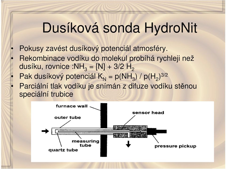 3 = [N] + 3/2 H 2 Pak dusíkový potenciál K N = p(nh 3 ) / p(h 2 ) 3/2