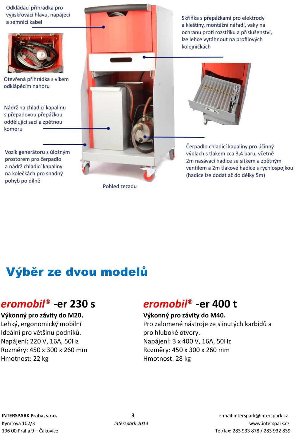 Napájení: 220 V, 16A, 50Hz Rozměry: 450 x 300 x 260 mm Hmotnost: 22 kg eromobil -er 400 t Výkonný pro závity