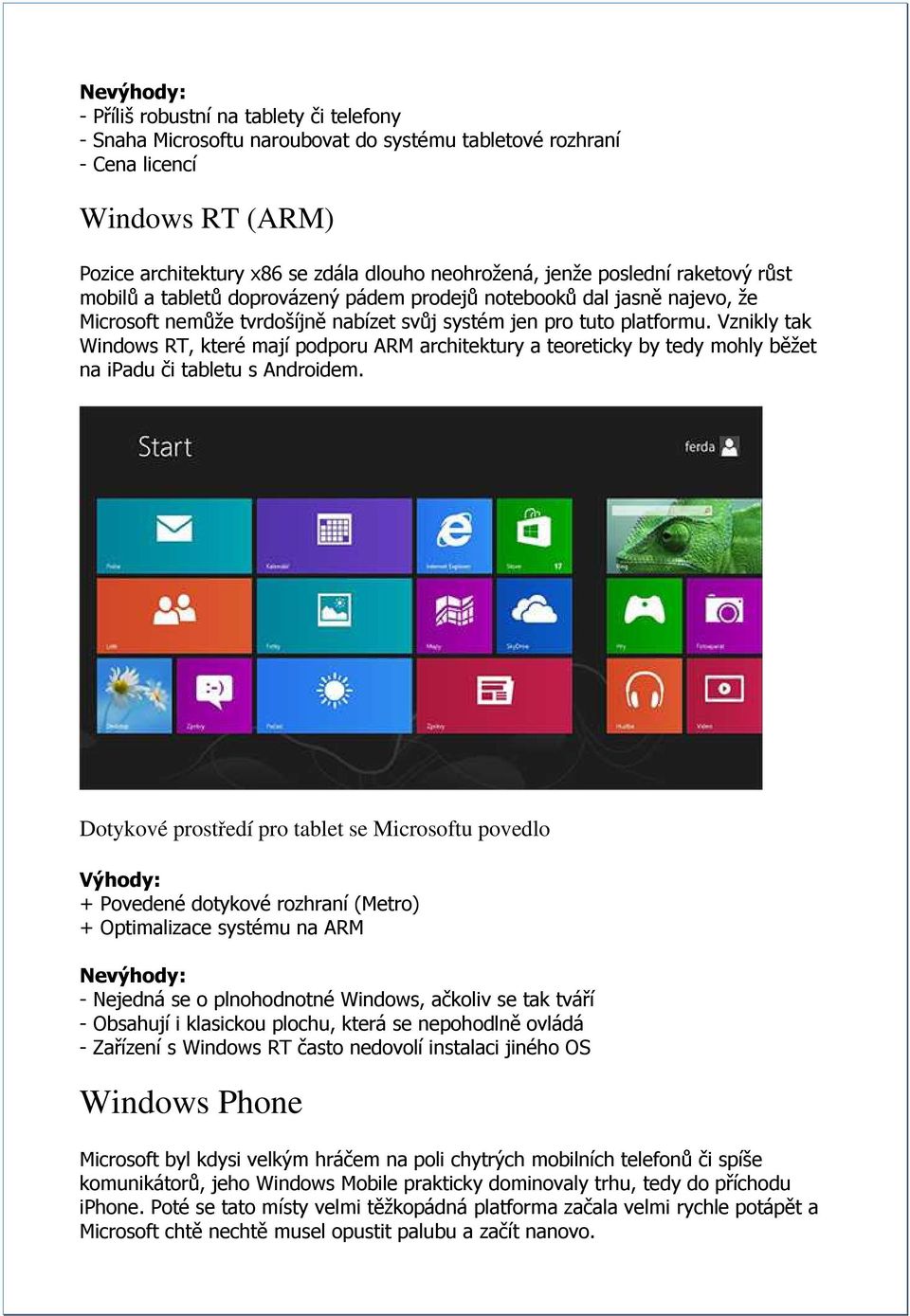Vznikly tak Windows RT, které mají podporu ARM architektury a teoreticky by tedy mohly běžet na ipadu či tabletu s Androidem.