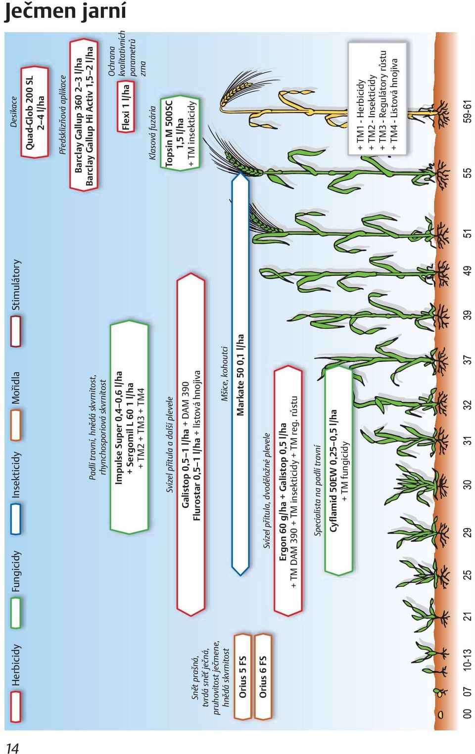 0,1 l/ha Orius 6 FS Svízel přítula, dvoděložné plevele Ergon 60 g/ha + Galistop 0,5 l/ha + TM DAM 390 + TM insekticidy + TM reg.