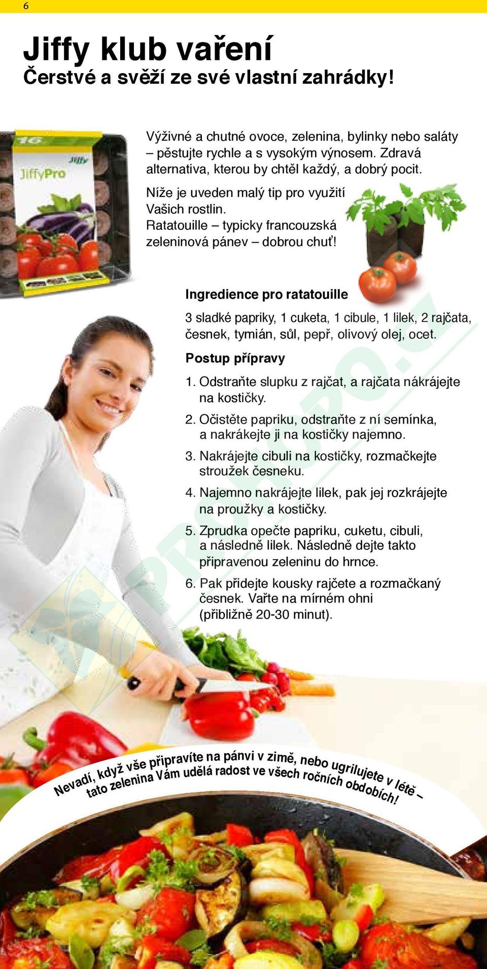 Ingredience pro ratatouille 3 sladké papriky, 1 cuketa, 1 cibule, 1 lilek, 2 rajčata, česnek, tymián, sůl, pepř, olivový olej, ocet. Postup přípravy 1.