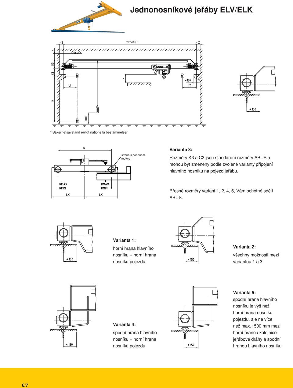 Varianta 1: horní hrana hlavního nosníku = horní hrana nosníku pojezdu Varianta 2: v echny moωnosti mezi variantou 1 a 3 Varianta 4: spodní hrana hlavního nosníku = horní
