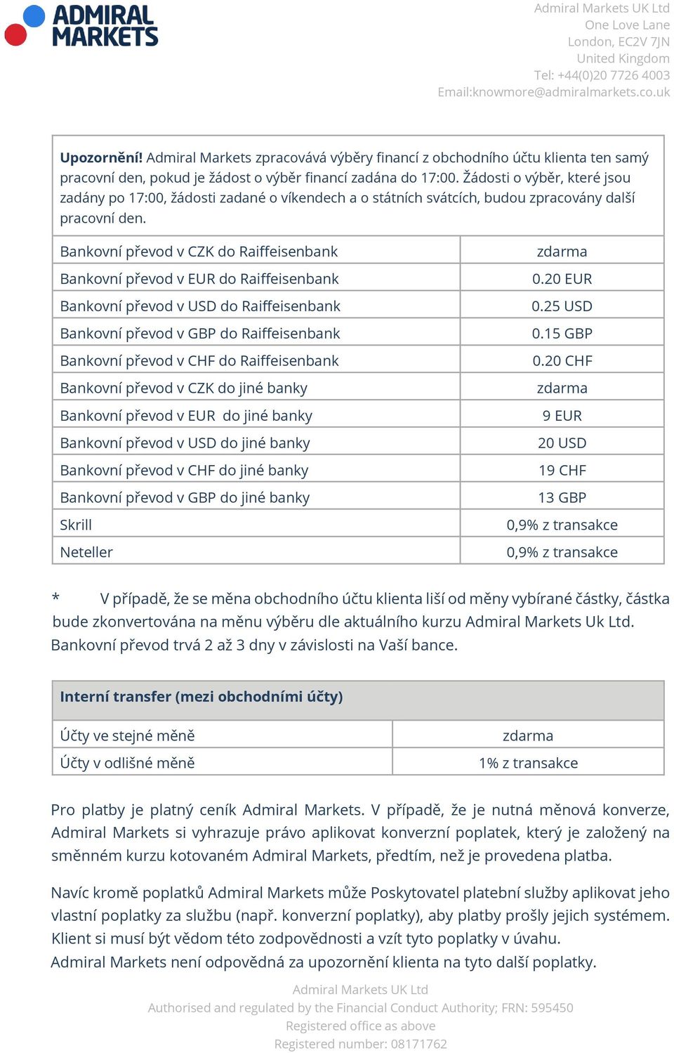 Bankovní převod v CZK do Raiffeisenbank Bankovní převod v EUR do Raiffeisenbank Bankovní převod v USD do Raiffeisenbank Bankovní převod v GBP do Raiffeisenbank Bankovní převod v CHF do Raiffeisenbank