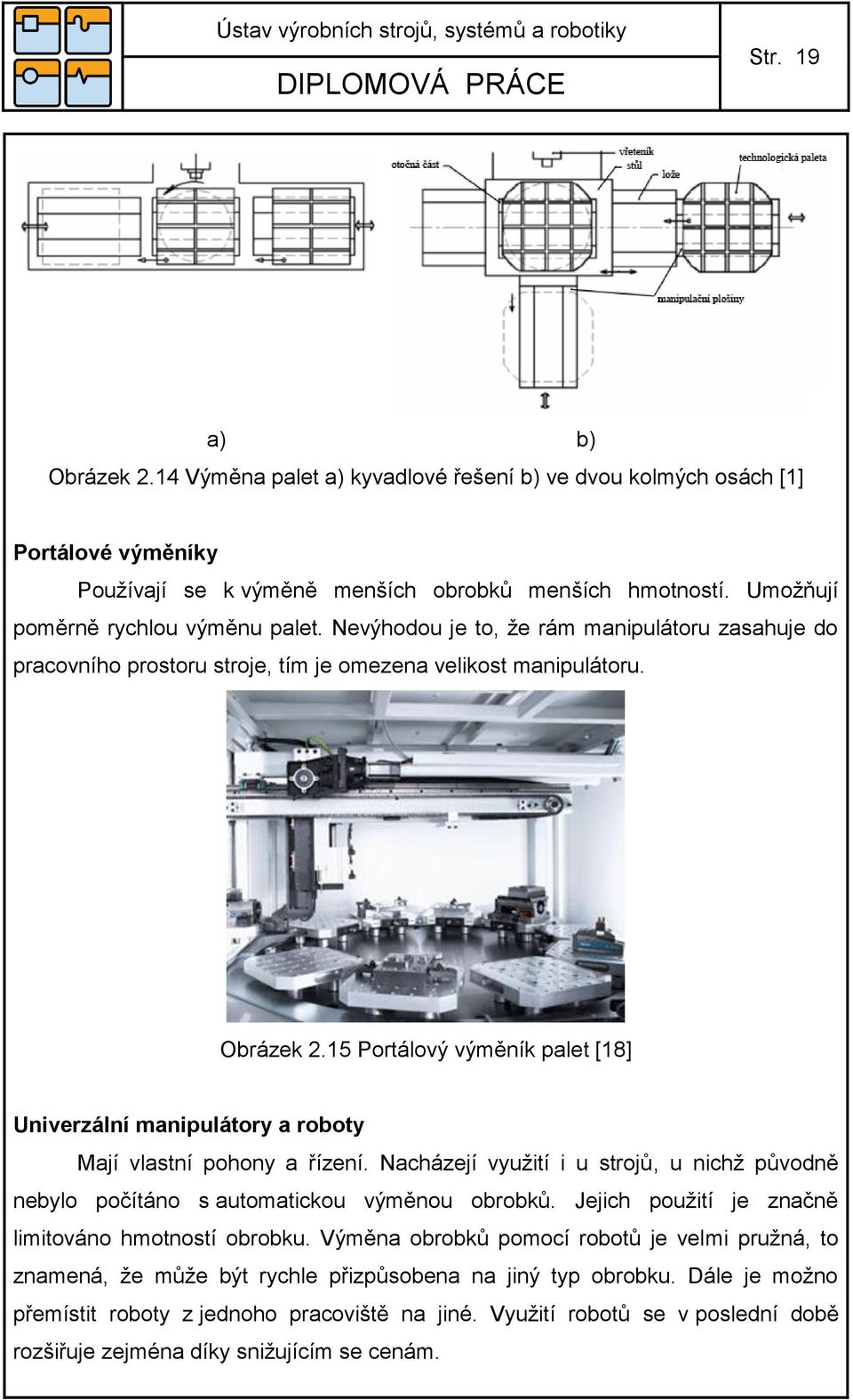 15 Portálový výměník palet [18] Univerzální manipulátory a roboty Mají vlastní pohony a řízení. Nacházejí využití i u strojů, u nichž původně nebylo počítáno s automatickou výměnou obrobků.