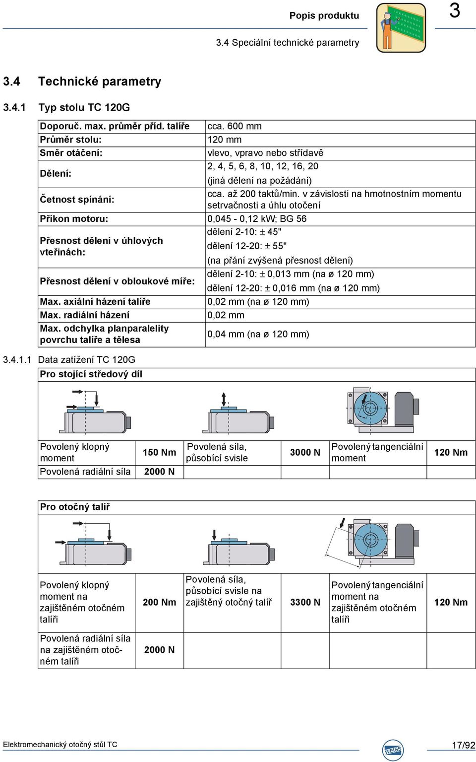 v závislosti na hmotnostním momentu setrvačnosti a úhlu otočení Příkon motoru: 0,045-0,12 kw; BG 56 dělení 2-10: ± 45" Přesnost dělení v úhlových dělení 12-20: ± 55" vteřinách: (na přání zvýšená