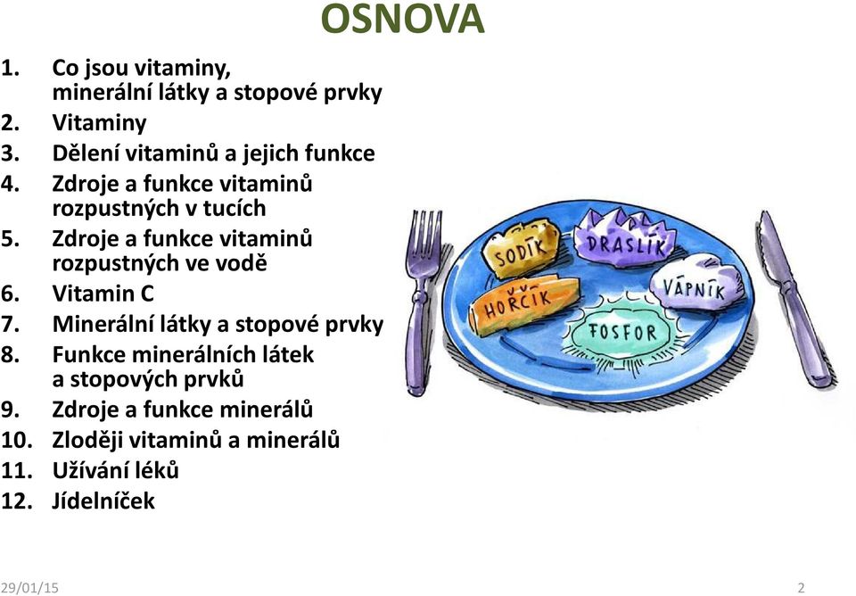 Zdroje a funkce vitaminů rozpustných ve vodě 6. Vitamin C 7. Minerální látky a stopové prvky 8.