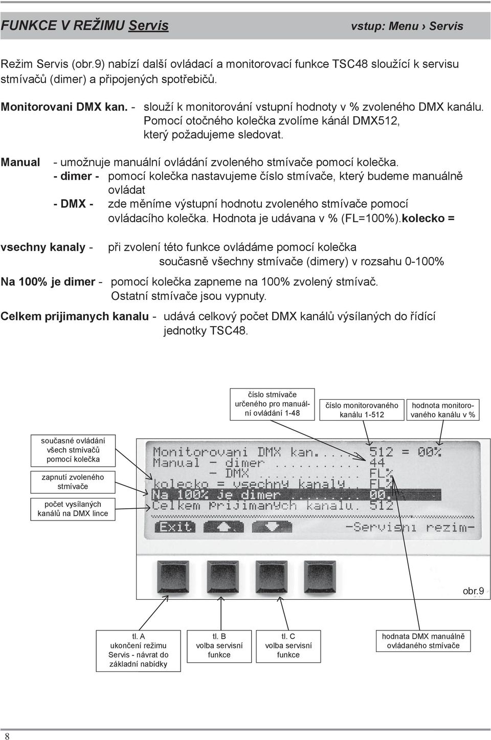 Manual - umožnuje manuální ovládání zvoleného stmívače pomocí kolečka.