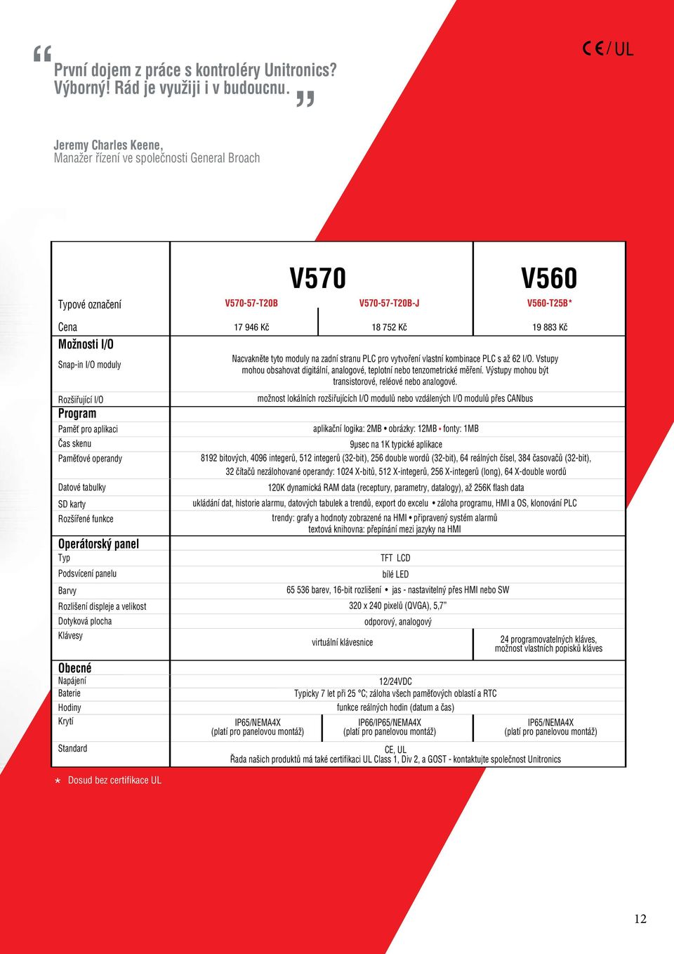 pro aplikaci Čas skenu Paměťové operandy Datové tabulky SD karty Rozšířené funkce Operátorský panel Typ Podsvícení panelu Barvy Rozlišení displeje a velikost Dotyková plocha Klávesy Obecné Napájení