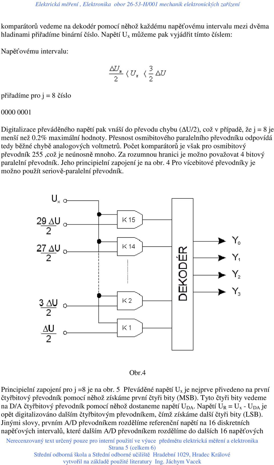 menší než 0.2% maximální hodnoty. Přesnost osmibitového paralelního převodníku odpovídá tedy běžné chybě analogových voltmetrů.