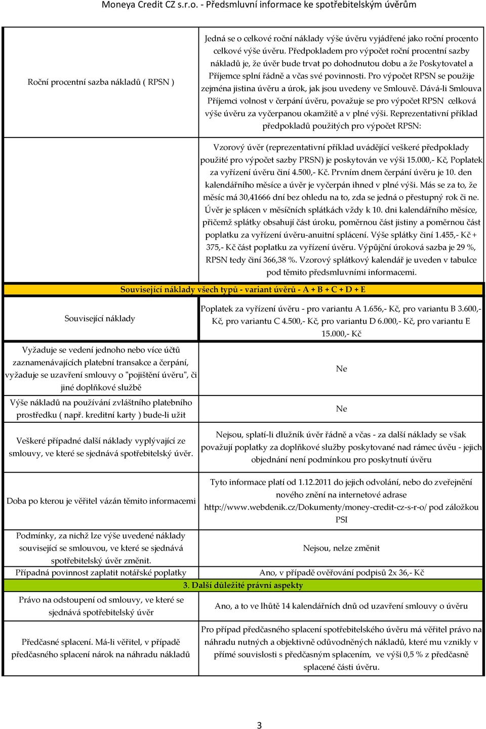 Pro výpočet RPSN se použije zejména jistina úvěru a úrok, jak jsou uvedeny ve Smlouvě.