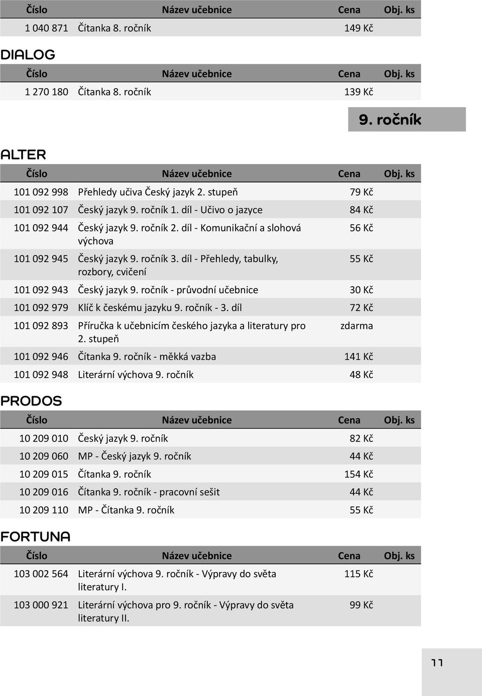 ročník - průvodní učebnice 30 Kč 101 092 979 Klíč k českému jazyku 9. ročník - 3. díl 72 Kč 101 092 893 Příručka k učebnicím českého jazyka a literatury pro 2. stupeň zdarma 101 092 946 Čítanka 9.