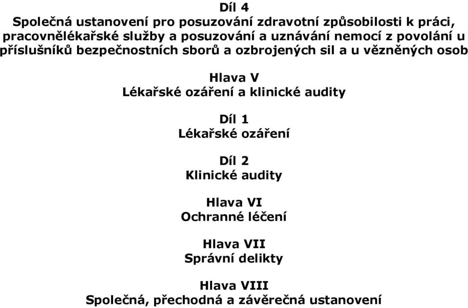 vězněných osob Hlava V Lékařské ozáření a klinické audity Díl 1 Lékařské ozáření Díl 2 Klinické