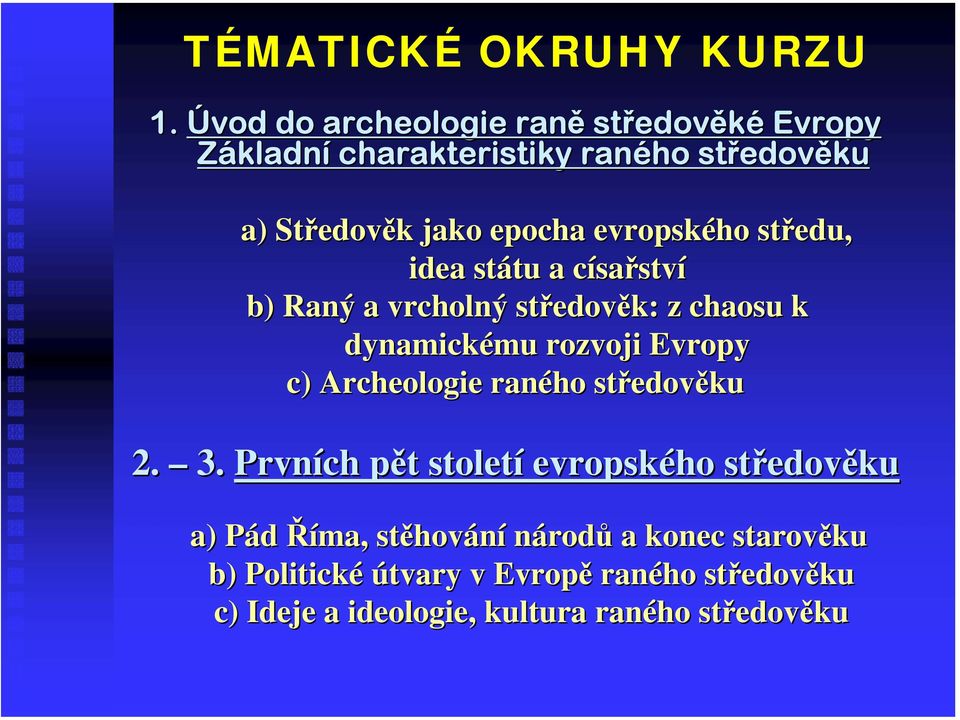 evropského středu, idea státu a císařství b) Raný a vrcholný středověk: z chaosu k dynamickému rozvoji Evropy c)