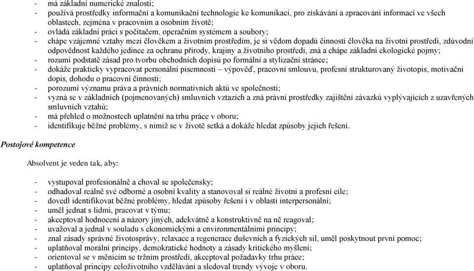 zdůvodní odpovědnost každého jedince za ochranu přírody, krajiny a životního prostředí, zná a chápe základní ekologické pojmy; - rozumí podstatě zásad pro tvorbu obchodních dopisů po formální a