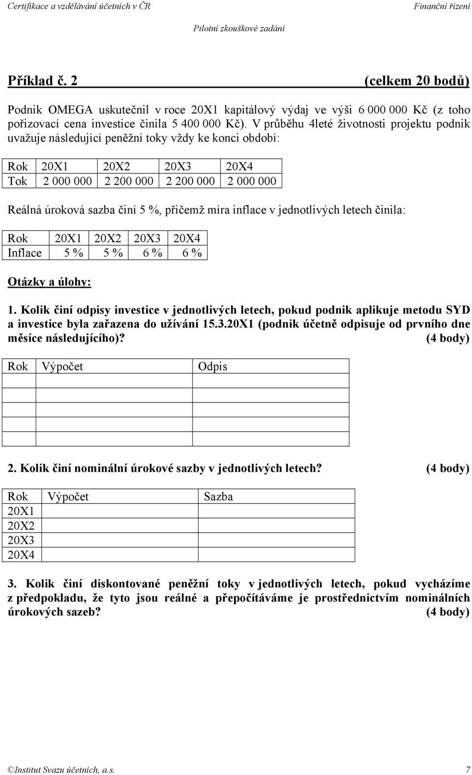 přičemž míra inflace v jednotlivých letech činila: Rok 20X1 20X2 20X3 20X4 Inflace 5 % 5 % 6 % 6 % Otázky a úlohy: 1.