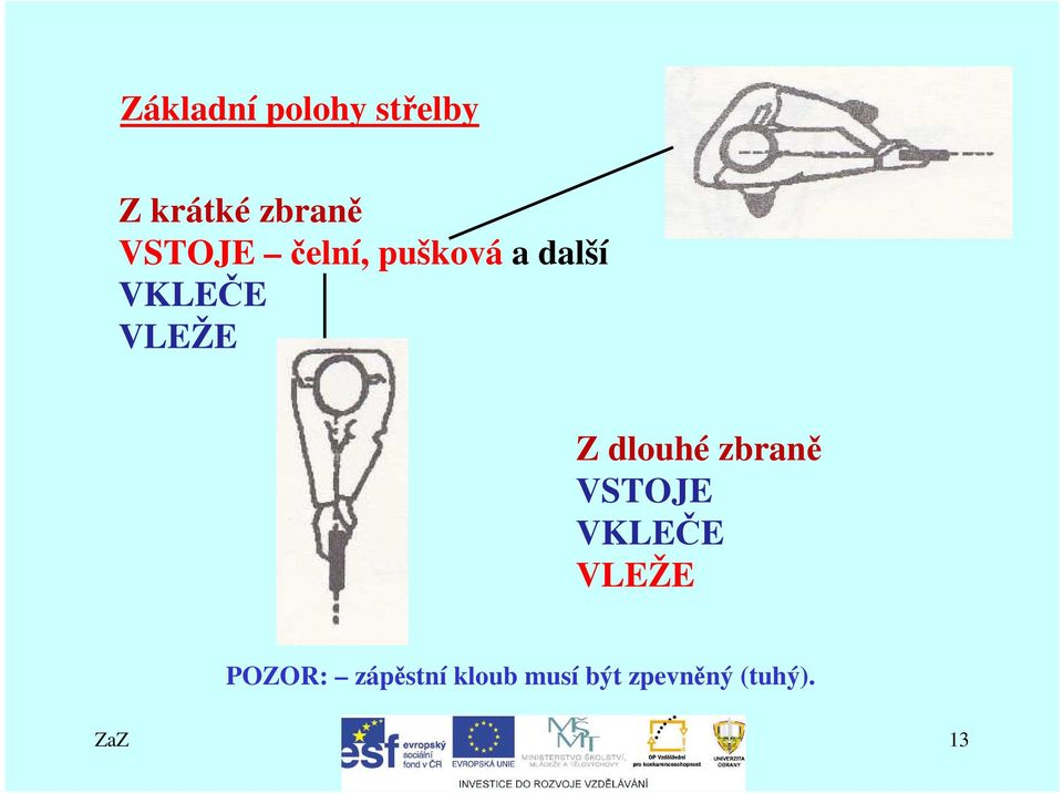 Z dlouhé zbraně VSTOJE VKLEČE VLEŽE POZOR: