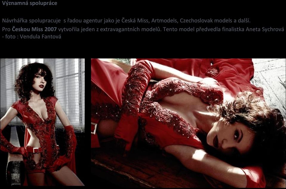Pro Českou Miss 2007 vytvořila jeden z extravagantních modelů.